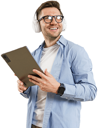 man with tablet